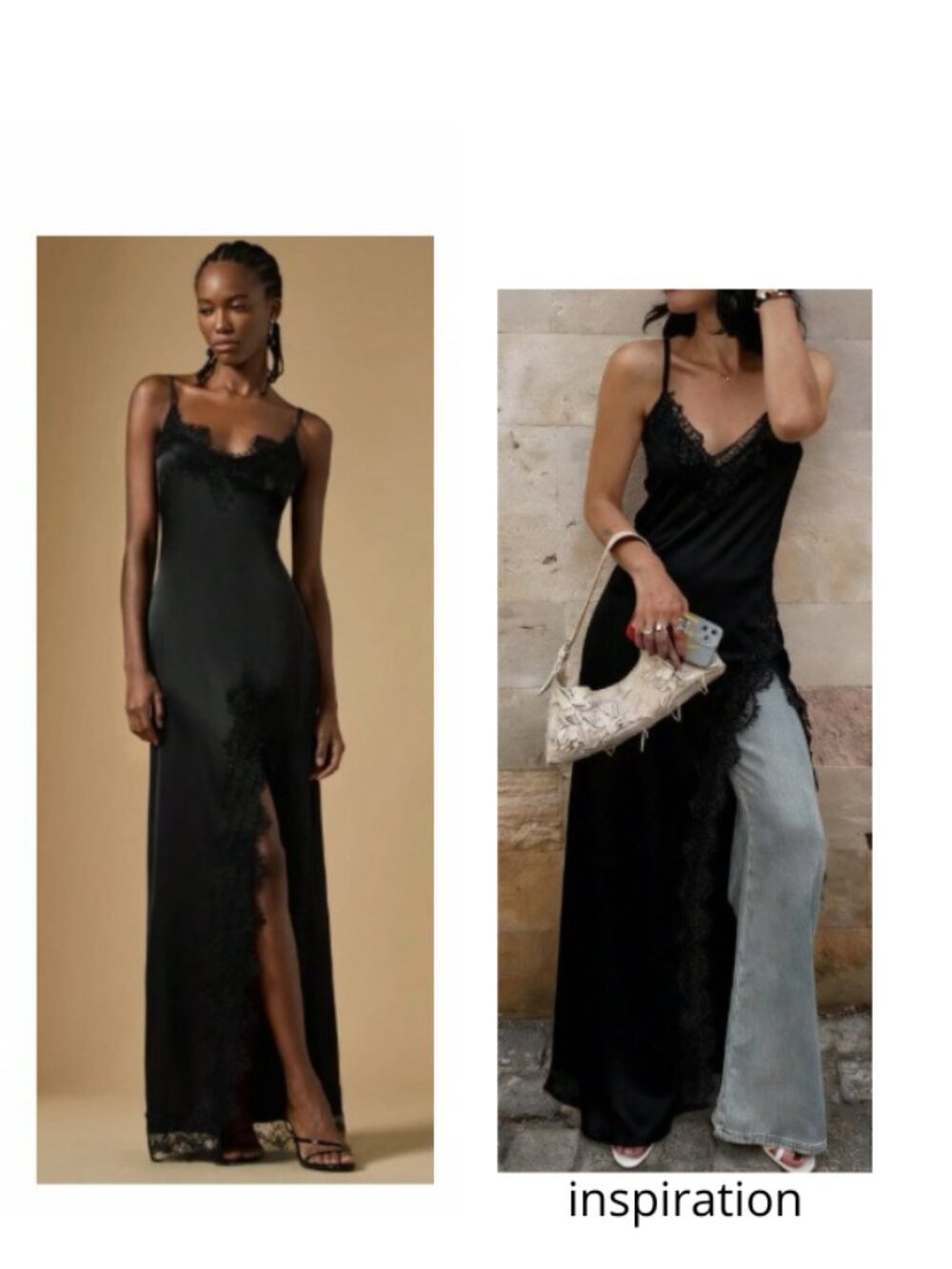 Black Lace-Trim Spaghetti Strap Maxi Dress